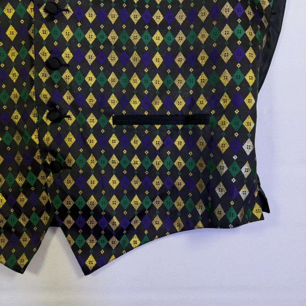 Neil Allyn Men's Tuxedo Vest Large Mardi Gras Harlequin Diamond Green Gold